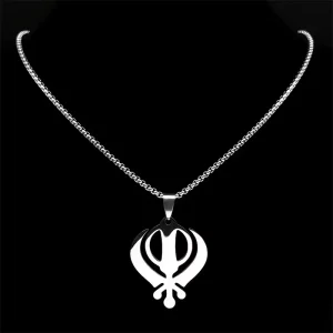 Fashion Khanda Pendant Necklace Stainless Steel Jewelry for Sikhism Protective Amulet Chain Classic Style for Anniversary Gift