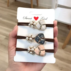 Fashion Knots Ponytail Holders Flower Double Elastic Pearl Hair Ties Rubber Band for Women Girls