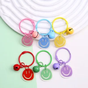 Fashion Korean Acrylic Macaron Candy Colors Smile Happy Face Keychain Bag Pendant DIY Accessories Key Ring for Women Girls