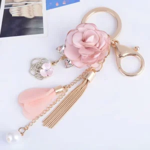 Fashion Korean Cloth Art Keyring Mini Flower Keychain Car Key Chain Bag Charms Pendant Accessories Woman Gifts Tassels Key Ring