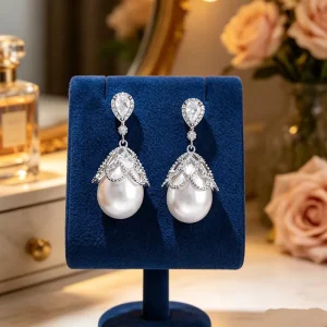 Fashion Korean Copper Large Pearl Dangle Earrings Zircon Paved Teardrop Tarnish Free Wedding Bridal Jewelry Women’s Jewelry