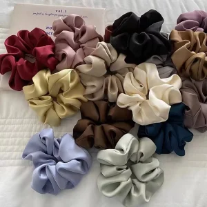 Fashion Korean French Imitation Silk Hair Band Large High Quality Pure Color Satin Scrunchies Intestine Rope Girls Accessories