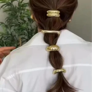Fashion Korean Girls Trends Newest Women Hair Accessories Ties Gold Ponytail Cuff Geometric Metal Ponytail Cuff Holder