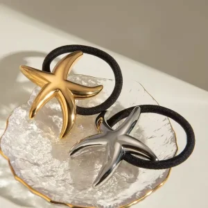 Fashion Korean Hair Clips Accessories Women Gold Stainless Steel Star Black Rubber Hairbands Hair Accessories