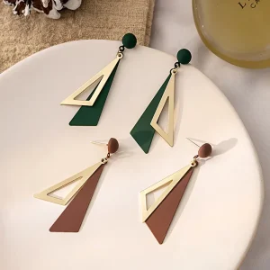 Fashion Korean Style Geometric Elegant Simple Stylish Green Triangle Fresh Long Women’s Zinc Alloy Earrings