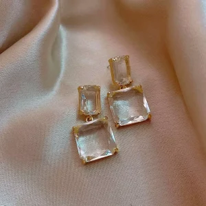 Fashion Korean Trendy Geometric Colorful Crystal Rhinestone Multi Layer Stud Earring for Women Bridal Wedding Jewelry