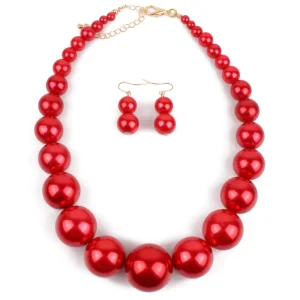 Fashion Large Pearl Beaded Necklace Drop Earrings for Women Multicolored Jewelry Set Bridal Jewelry