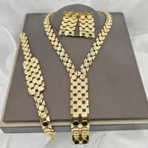 Fashion Latest Costume Trendy Luxury Popular Wedding Copper Alloy Gold Plated Party Gift Anniversary Engagement Jewelry Set