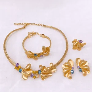 Fashion Latest Factory Brazilian Copper Gold Plated Bridal Wedding Party Anniversary Engagement Luxury Jewelry Set