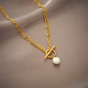 Fashion Layered Link Chain Stainless Steel Necklace Waterproof Jewelry Gift for Her