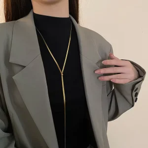 Fashion Layered Stainless Steel Jewelry Necklace 18K Gold Super long Snake Bone Wool Sweater Chain Necklace