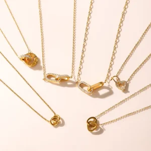 Fashion Layering Dainty Non Tarnish 18K Gold Plated Double Ring Heart Zircon Stainless Steel Necklace Jewelry for Women Gift