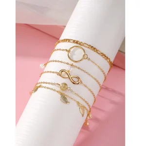 Fashion Leaf Pearl Charm Bracelet 8 Character Design Bracelet Set for Women Jewelry