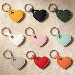 Fashion Leather Heart Keychain Creative Cartoon Color Keyring Charm Bag Decor Pendant Shaped Exquisite Couple Accessory Gift