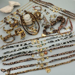 Fashion Leopard Print Jewelry Collections Sexy Stainless Steel Exaggerated Necklace Earring Ring Bracelets with Charms