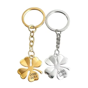 Fashion Letter Good Luck Pendant Minimalist Four Leaf Clover Metal Keychain Bag Charm