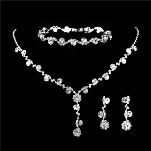 Fashion Light Luxury Crystal Necklace Earring Bracelet Jewelry Set for Women
