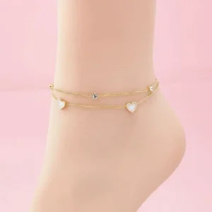 Fashion Love White Shell Inlaid Diamond Double Layer Stainless Steel Anklet Does Fade Feet Jewelry Anklet