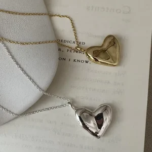 Fashion Lover’s Gifts Jewelry 925 Sterling Silver Big Adjustable Heart Pendant Necklace for Women Gifts