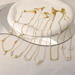 Fashion Lucky Pearl Jewelry Stainless Steel 18k Plated Handmade Pearl Chain Necklace for Women