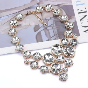 Fashion Luxury Alloy Jewelry Set for Women Girls Charm Rhinestone Necklace Earrings Ring Bracelet Engagement Wedding Party