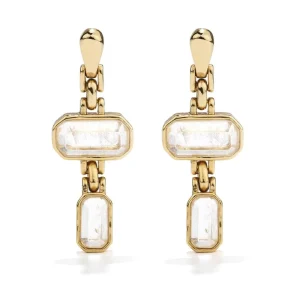 Fashion Luxury Brass Plated with 18K Gold and Platinum Square Crystal Pendant Earrings Women’s Jewelry