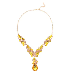 Fashion Luxury Crystal Wedding Jewelry Alloy Plated Jewelry Vintage Drop Necklace Earrings Set