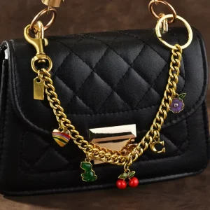 Fashion Luxury Designer Cherry Flower Heart Pendant Alloy Irregular Shape Coin Holder Key Chain Purse Charms Women Handbag
