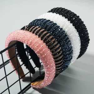 Fashion Luxury Diamond Hairband Women Beaded Baroque Bling Crystal Padded Rhinestone Headband Hair Accessories