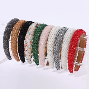 Fashion Luxury Diamond Hairband Women Hair Accessories Beaded Baroque Bling Crystal Padded Rhinestone Headband