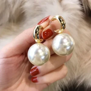 Fashion Luxury Glossy Large Pearl Earrings Girls Korean Design Lady Girls Big Gold Drop Earrings Women