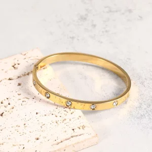 Fashion Luxury Gold Bangles Stainless Steel Pvd Gold Plated Charm Thin Style Diamond Stone Bangle Bracelet for Women