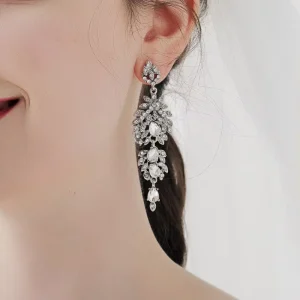 Fashion Luxury Gold Plated Bridal Clear Cubic Zirconia Long Wedding CZ Chandelier Earrings
