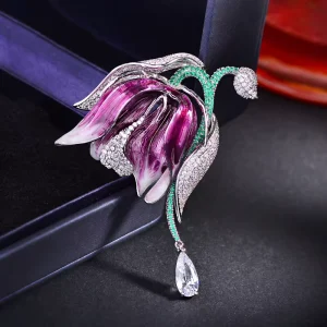 Fashion Luxury High end Enamel Corsage Brass Zircon Brooch Accessories