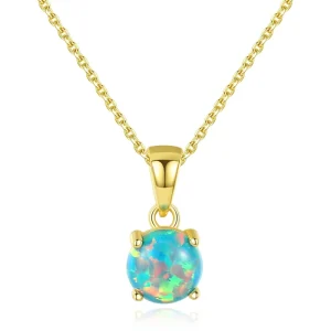 Fashion Luxury Ins S925 Sterling Silver Opal Necklace Gifts for Women Round Four Claws Link Chain Pendant Necklace