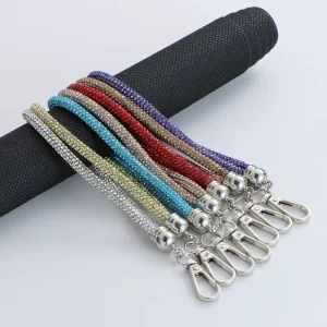 Fashion Luxury Metal Rhinestone Wrist Lanyard Keychain with Zinc Alloy Coin Holder DIY Pendant Anti