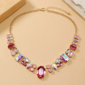 Fashion Luxury Personality Full Diamond Initial Necklace Colorful Gemstones for Women Crystal Body Accessories
