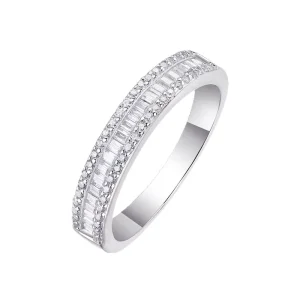 Fashion Luxury S925 Sterling Silver Round Baguette Moissanite Women Ring Engagement Promise Ring