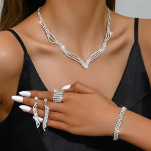 Fashion Luxury Statement Crystal Zircon Fashion Jewelry Set Necklace Earrings Ring Bracelet Set