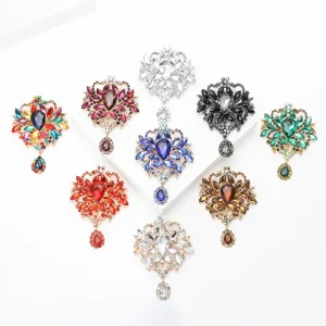 Fashion Luxury Vintage Crystal Flower Brooches for Wedding Gifts
