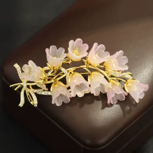 Fashion Luxury Vintage Lily Valley Flowers Designer Brooches Brass Elegance Wedding Gift Personality Unique