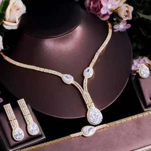 Fashion Luxury Vintage Rome Aa Cubic Zirconia Earring Necklace Bridal Engagement Jewelry Sets for Women