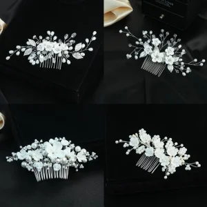 Fashion Luxury Woven Pearl Crystal Bridal Hair Comb Flower Gift