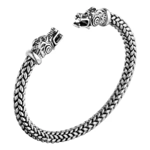 Fashion Men Nordic Viking Dragon Bangle Antique Jewelry Silver Color Bronze Open Cuff Bracelet Scandinavian Costume Accessories