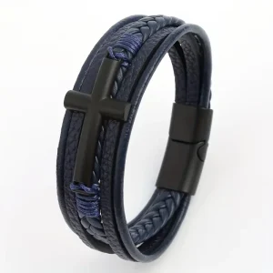 Fashion Men’s Multilayer Bracelet with Cross Pendant Magnetic Clasp 3 Colors Unisex Jewelry Gift