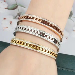 Fashion Men’s Women’s Jewelry Gift Accessories New Design Diamond Chain Gold plated Stainless Steel Charm Bracelet