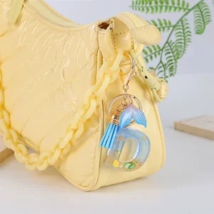 Fashion Mermaid Pendant Resin Plastic Carabiner Keychain with Crystal Glue Drop for Ladies