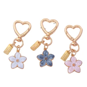 Fashion Metal Cherry Blossom Keychain Heart Hook Keyring for Bag Charm Pendant Valentine’s Day Gift