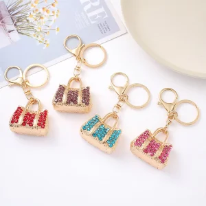 Fashion Metal Handbag Keychain with Rhinestone Mini Keytag for Car Accessories Stylish Handbag Keyring