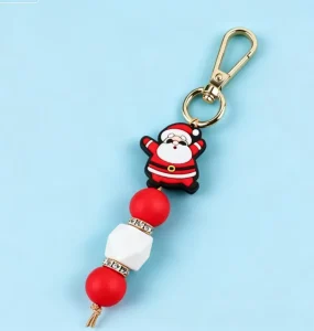 Fashion Metal Santa 3D Keychain Bead Bag Charm Christmas Gift